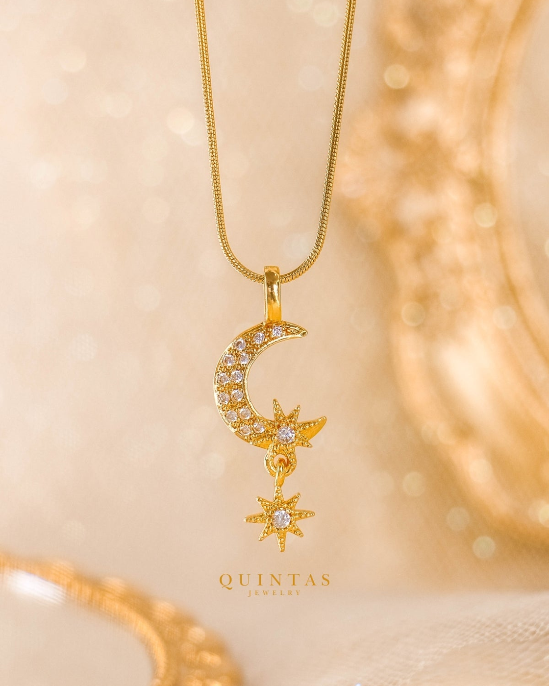 Gaia Moon and Star Necklace existing gallery photograph, centered 4:5 resize; original pixels and colors preserved.