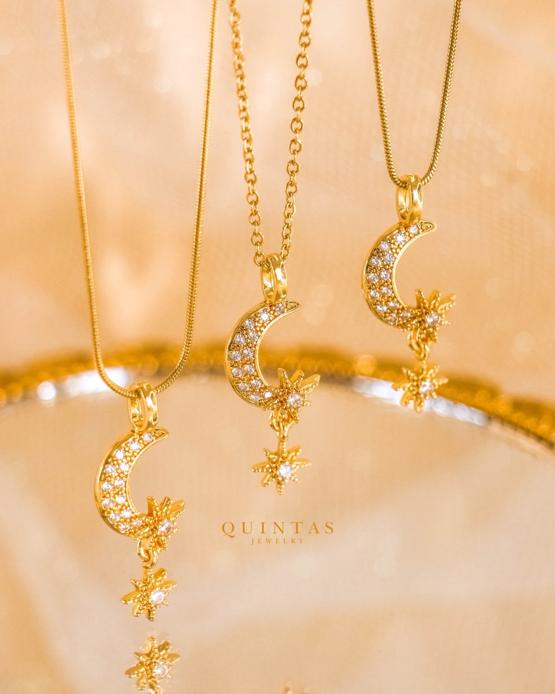 Gaia Moon and Star Necklace existing gallery photograph, centered 4:5 resize; original pixels and colors preserved.