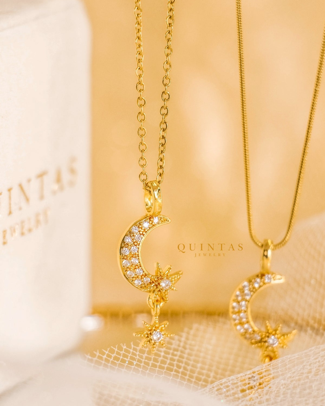 Gaia Moon and Star Necklace existing gallery photograph, centered 4:5 resize; original pixels and colors preserved.