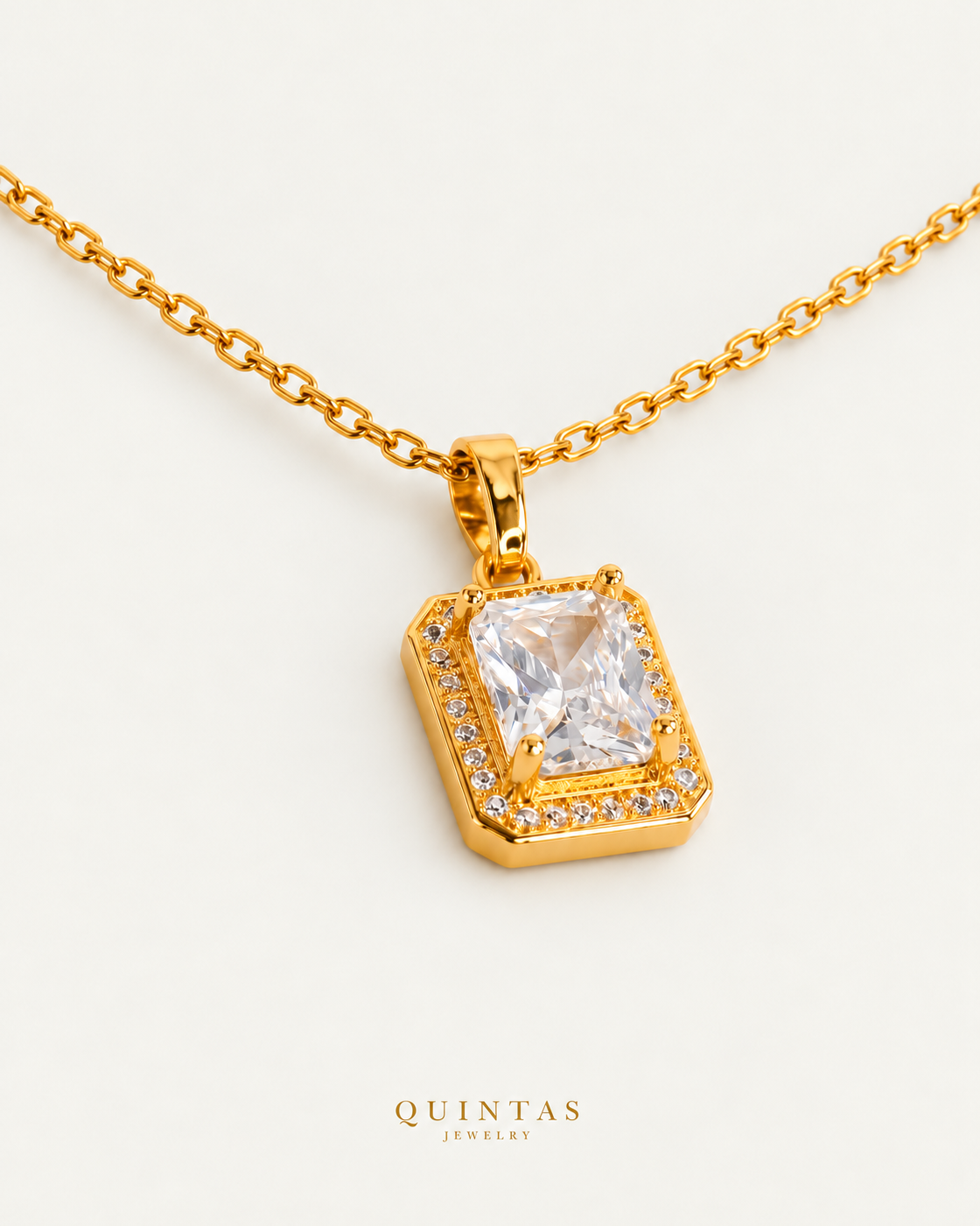 Queen's Diamond Necklace — gold cable chain, companion view