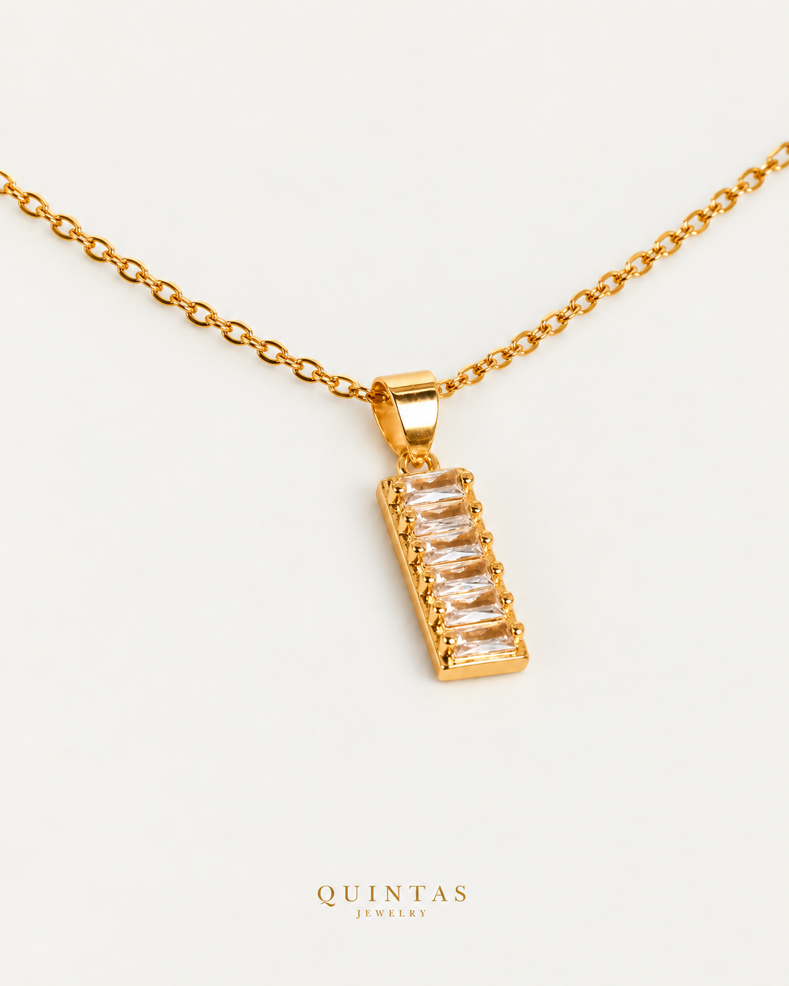 Classic Baguette Diamonds Necklace — source-faithful companion view; canonical Quintas Jewelry logo