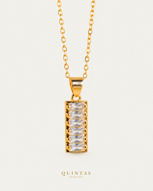 Classic Baguette Diamonds Necklace — source-faithful hero view; canonical Quintas Jewelry logo