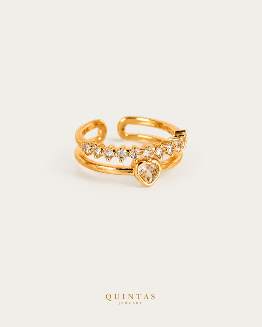 Tiara Heart Diamond Ring (Adjustable) standalone lying view with smaller framing on neutral greige