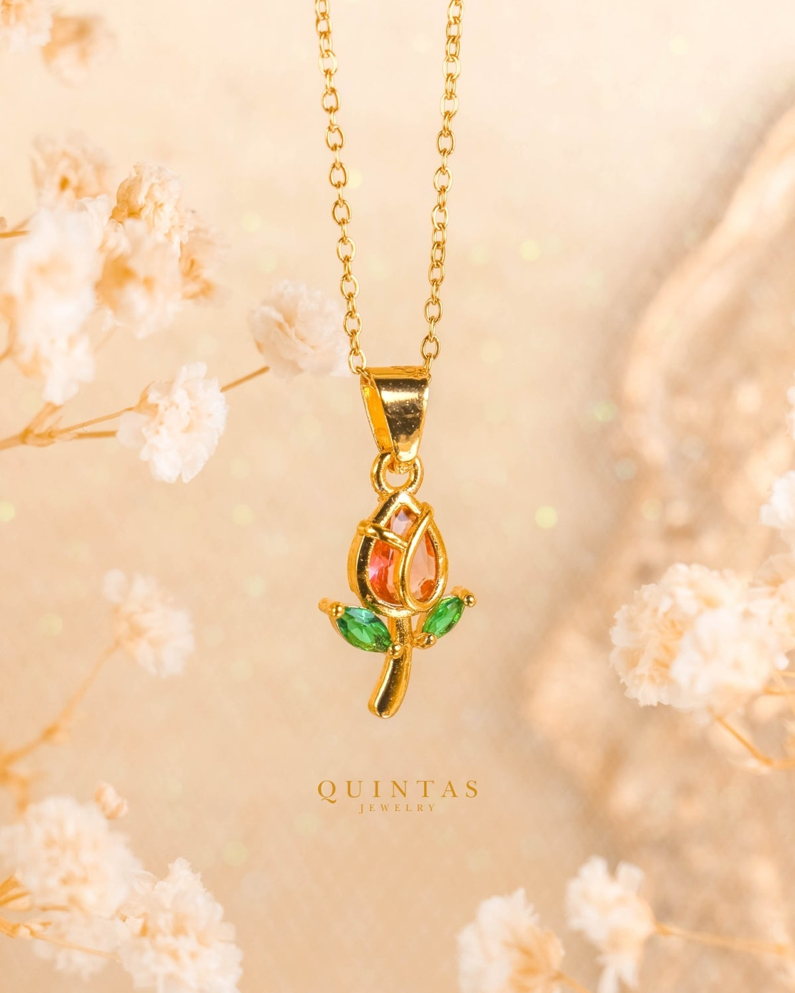 Red Tulip Necklace – original gallery view, proportional 4:5 crop