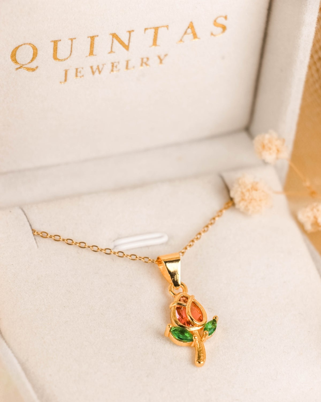 Red Tulip Necklace – original gallery view, proportional 4:5 crop