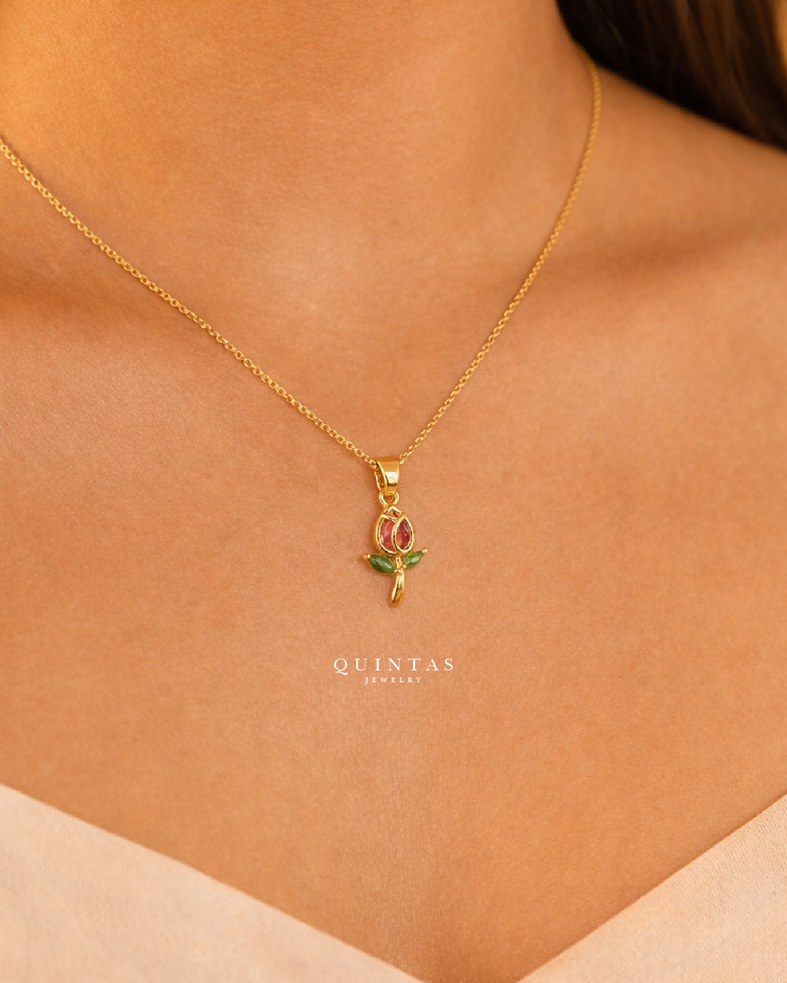 Red Tulip Necklace – original gallery view, proportional 4:5 crop