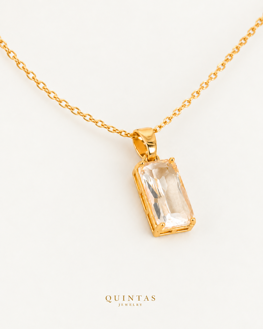 Classic Gemstone Necklace companion with canonical Quintas Jewelry logo