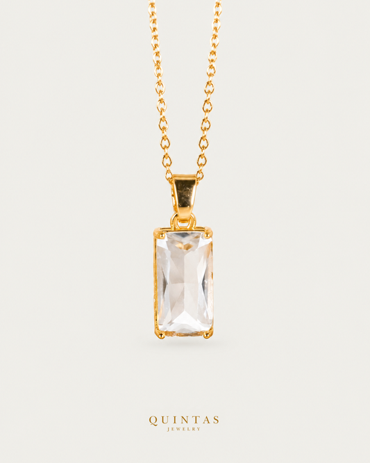 Classic Gemstone Necklace hero with canonical Quintas Jewelry logo