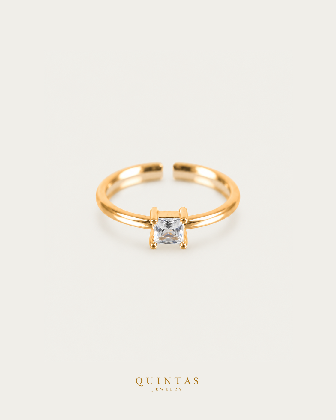 Classic Diamond Square Ring (Adjustable) genuine lower frontal photographed angle, standalone on neutral greige