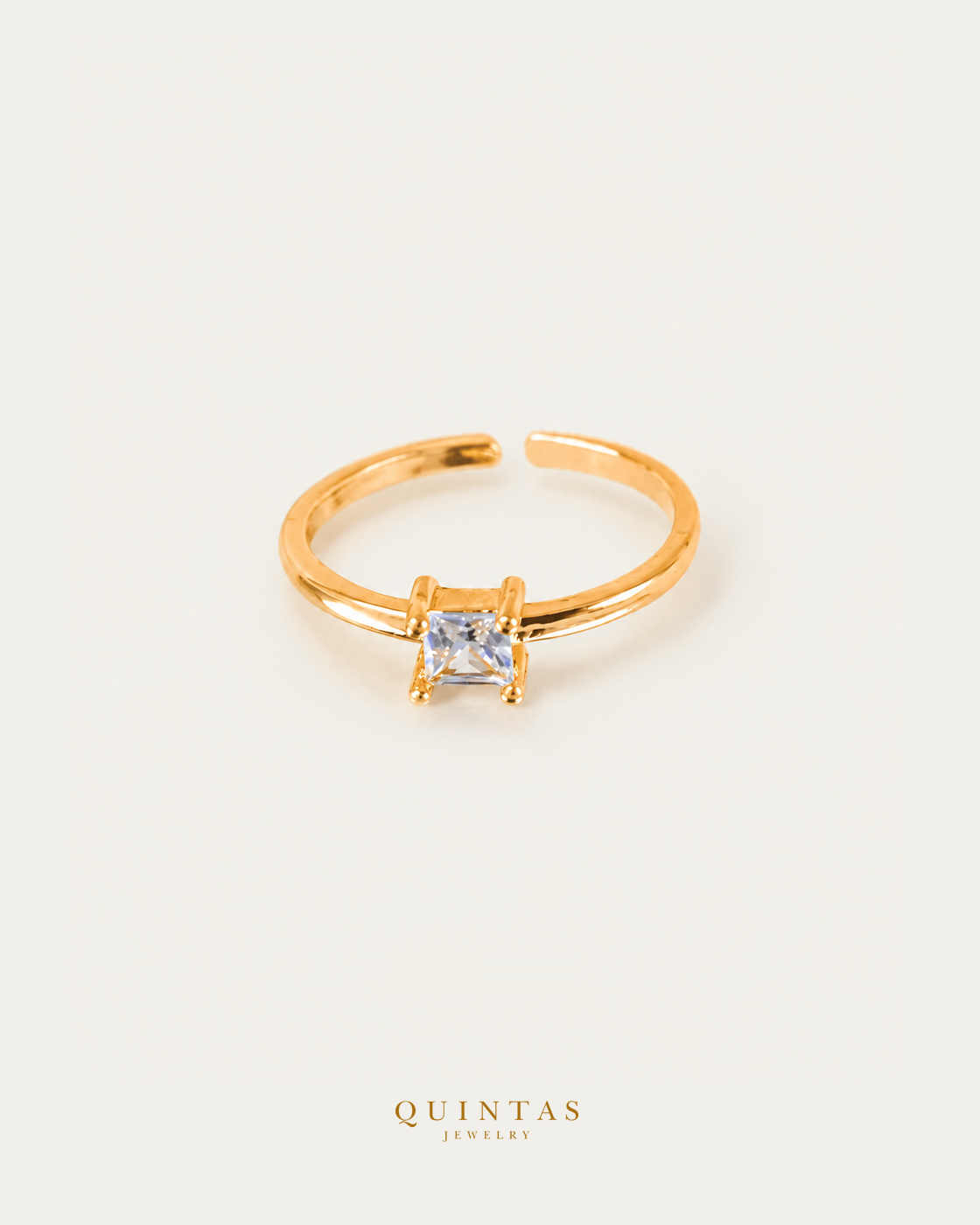 Classic Diamond Square Ring (Adjustable) standalone lying view with smaller framing on neutral greige