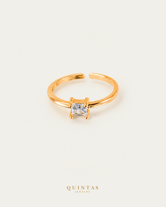 Classic Diamond Square Ring (Adjustable) standalone lying view with smaller framing on neutral greige