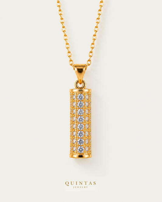 Rocco Gold Bar Necklace — source-verified cable front view, off-white background, canonical gold logo