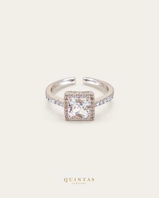 Seraphina Square Diamond Silver Ring (Adjustable) — actual-source standalone ring, smaller framing, neutral greige
