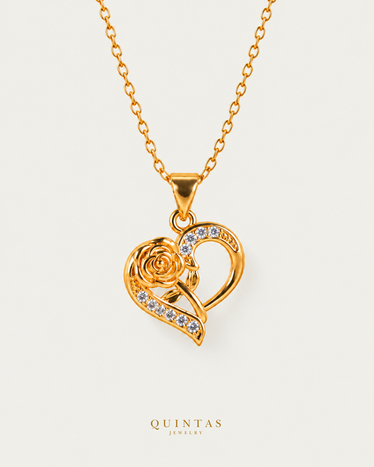 Eternal Heart of Rose Necklace — cable — neutral greige; canonical Quintas Jewelry logo