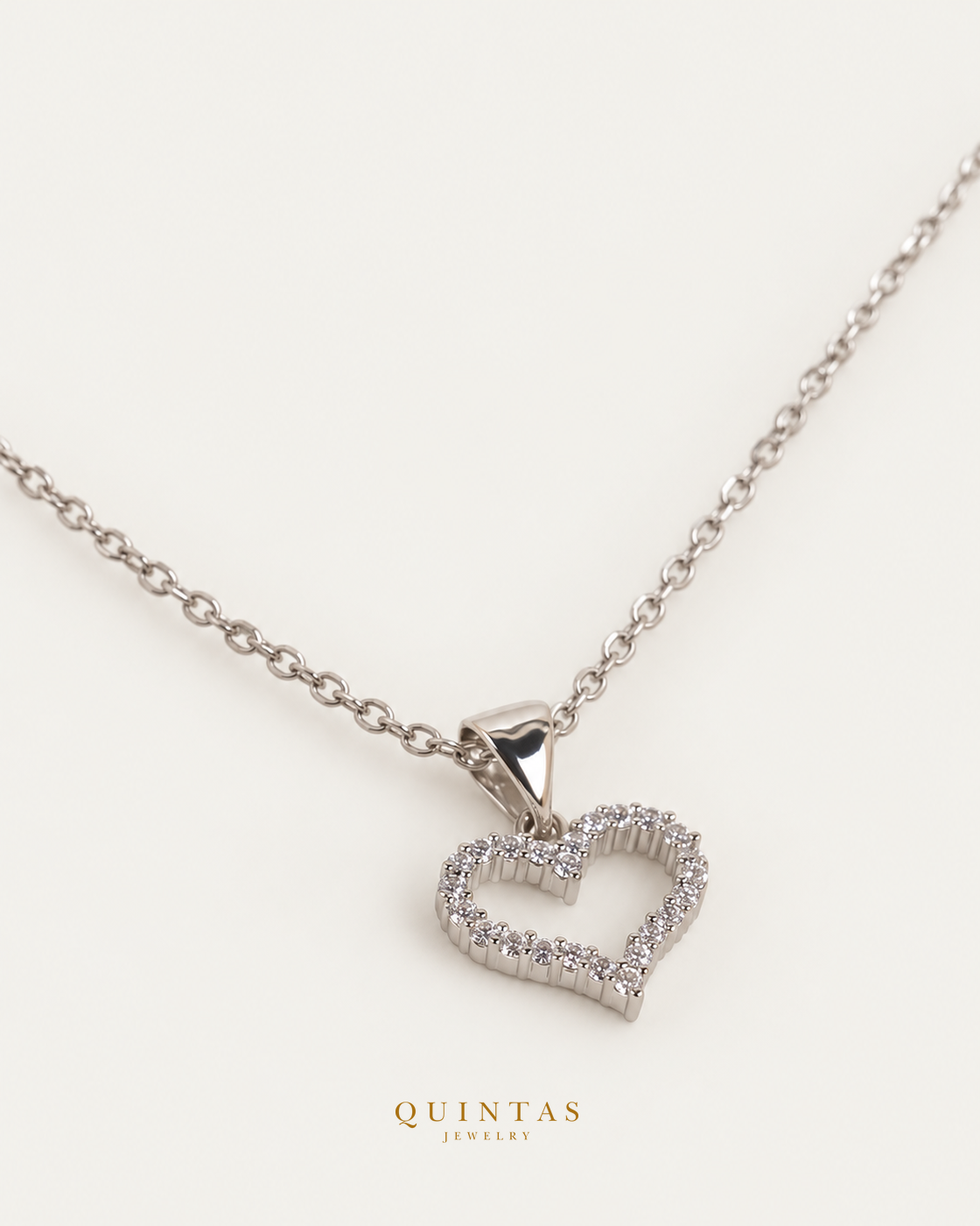 Althea Iced Heart Silver Necklace companion, unchanged jewelry and canonical Quintas Jewelry logo