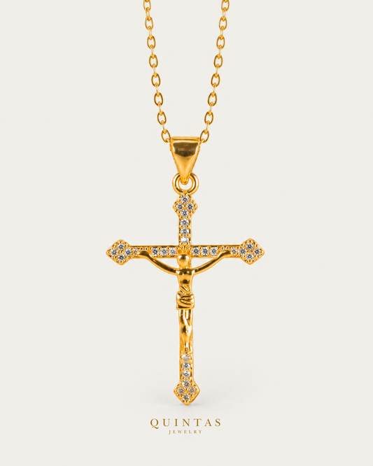 Elegant Cross Necklace — source-verified cable main view, off-white background, canonical gold logo