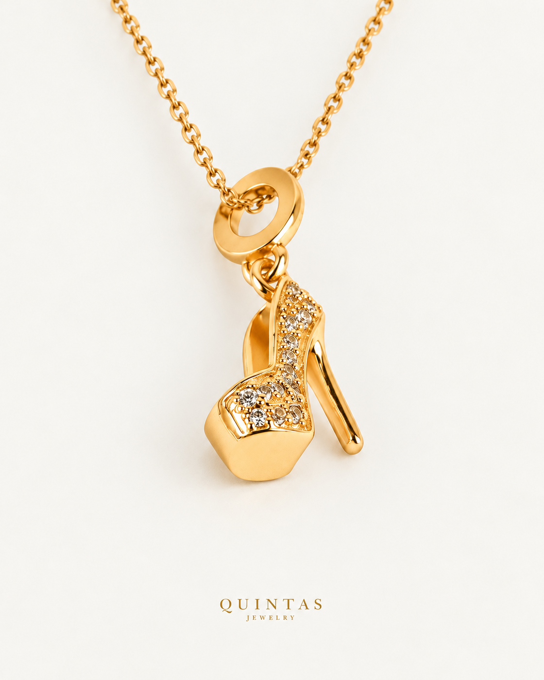 Stiletto Heel Necklace companion, unchanged jewelry and canonical Quintas Jewelry logo