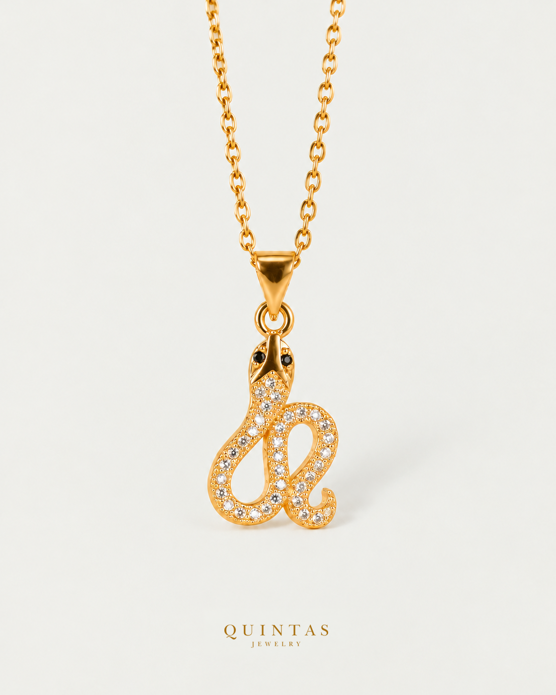 Athena Serpent Necklace main, unchanged jewelry and canonical Quintas Jewelry logo