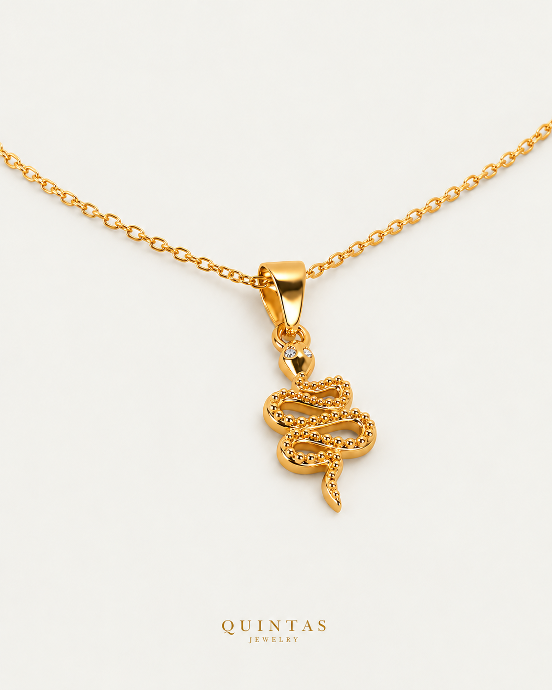 The Snake Necklace companion with canonical Quintas Jewelry logo