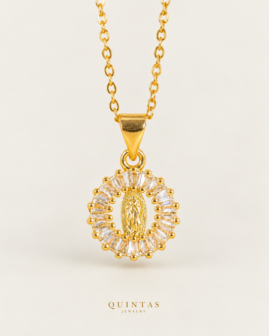 Divine Mary Necklace — actual source-backed main with canonical Quintas Jewelry logo