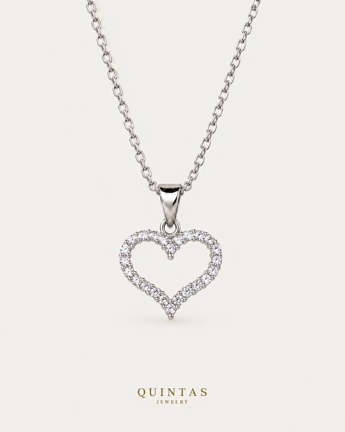 Althea Iced Heart Silver Necklace — cable, neutral greige