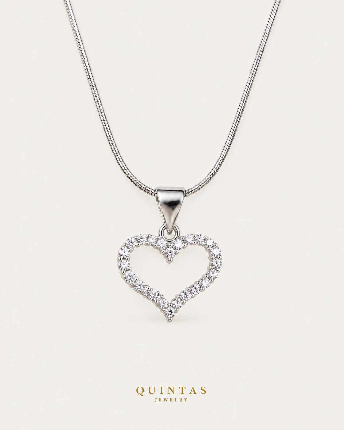 Althea Iced Heart Silver Necklace — snake, neutral greige