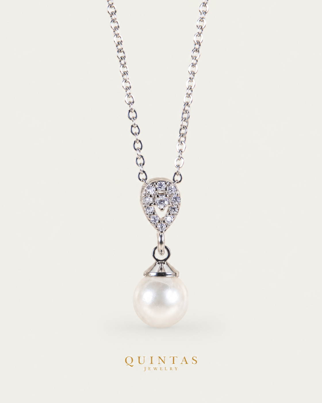 Althea Pearl Silver Necklace, full physical-source view, neutral greige