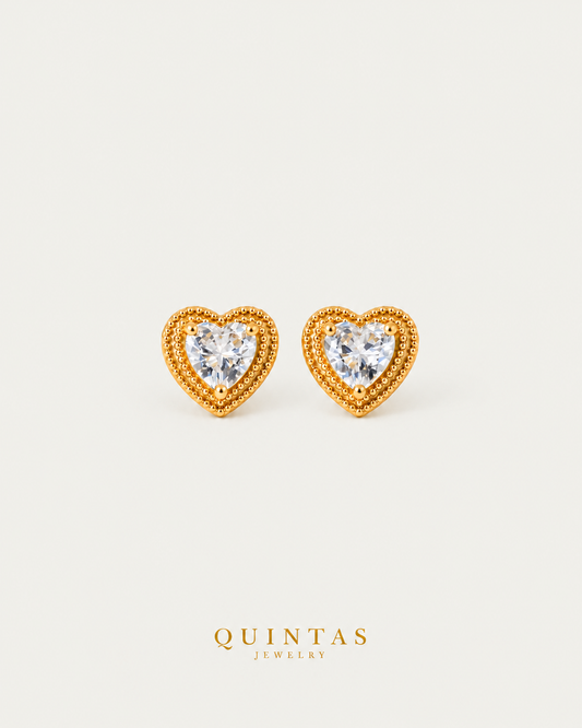 Aria Diamond Heart Stud Earrings — neutral greige