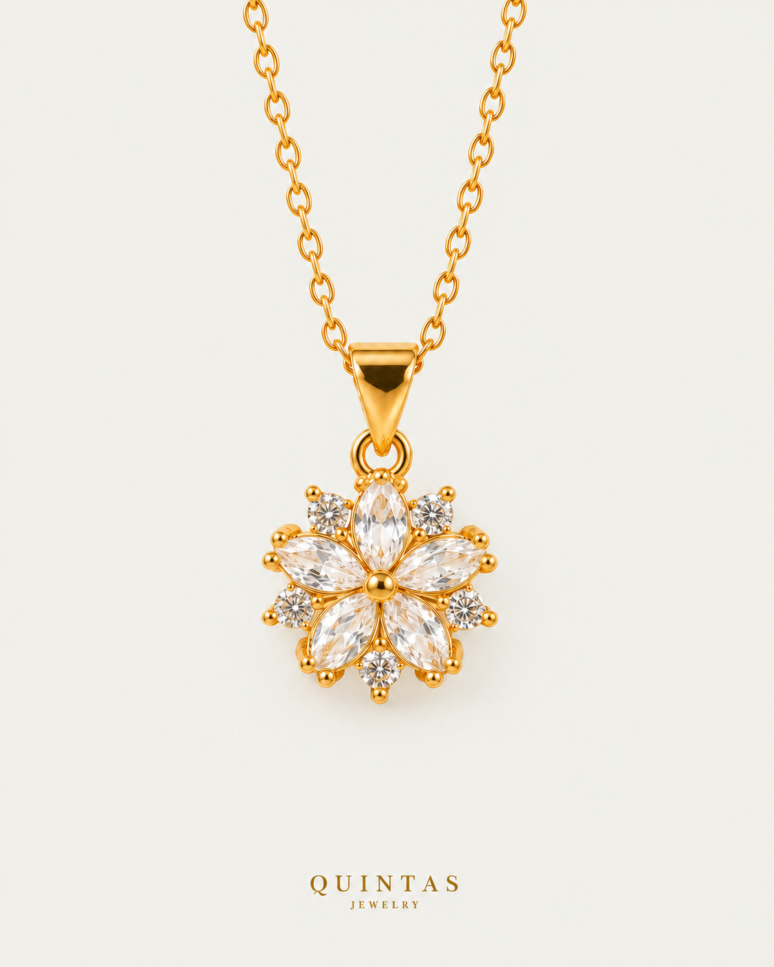 Arielle Flower Diamond Necklace — neutral greige