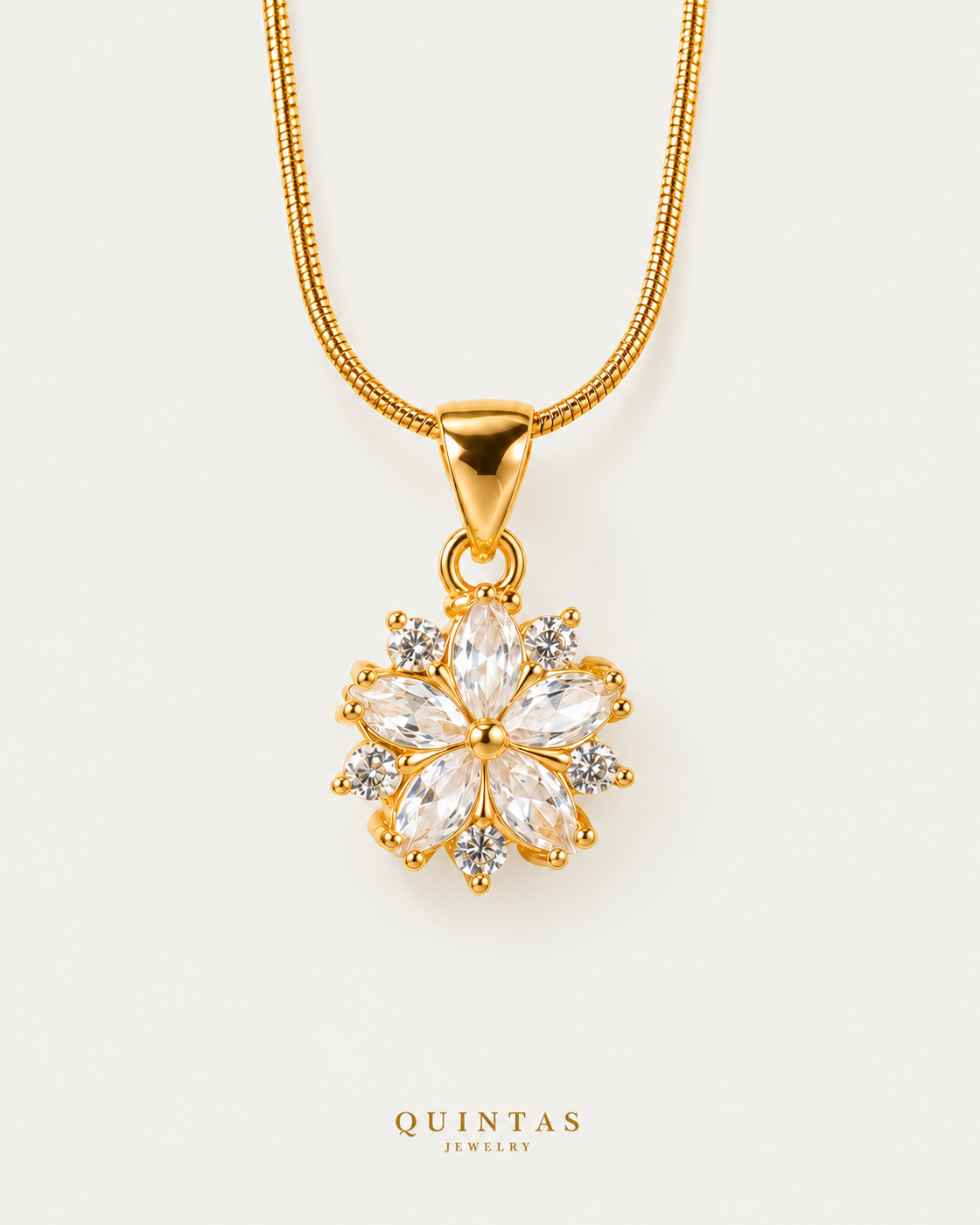 Arielle Flower Diamond Necklace — neutral greige