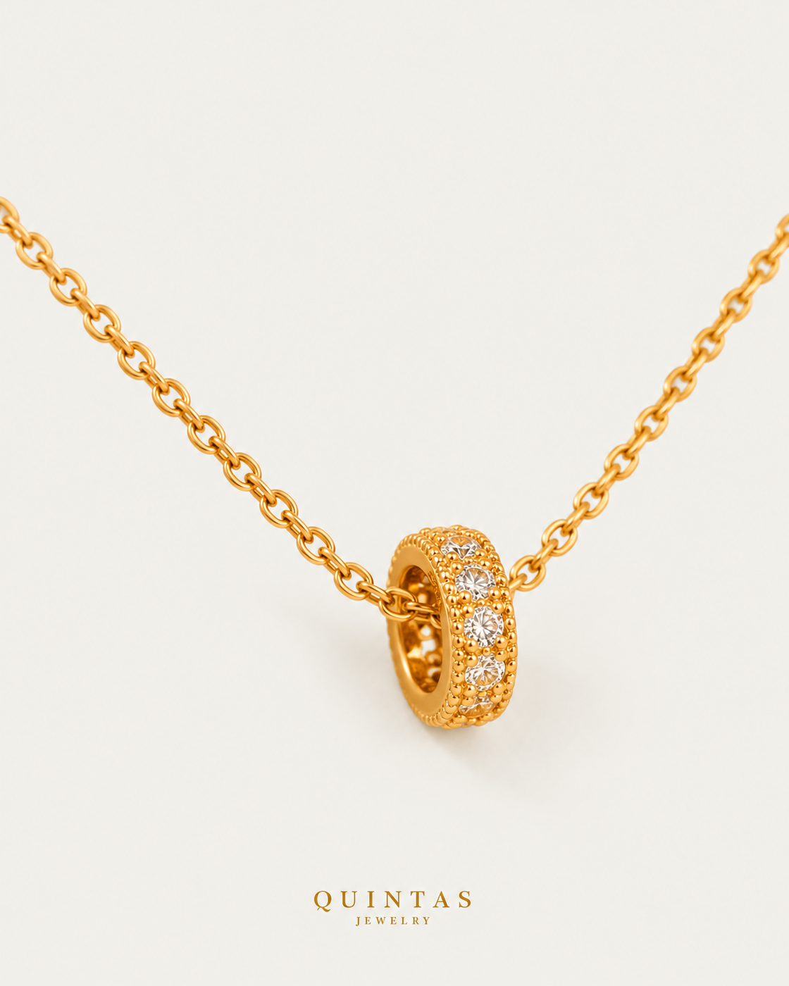 Armani Barrel Necklace — gold cable chain, companion view
