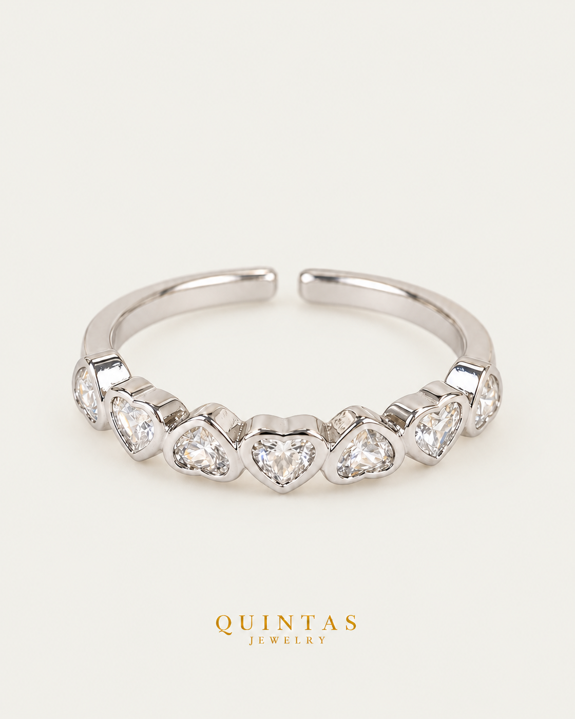Atalia Forever Hearts Silver Ring (Adjustable) — neutral greige