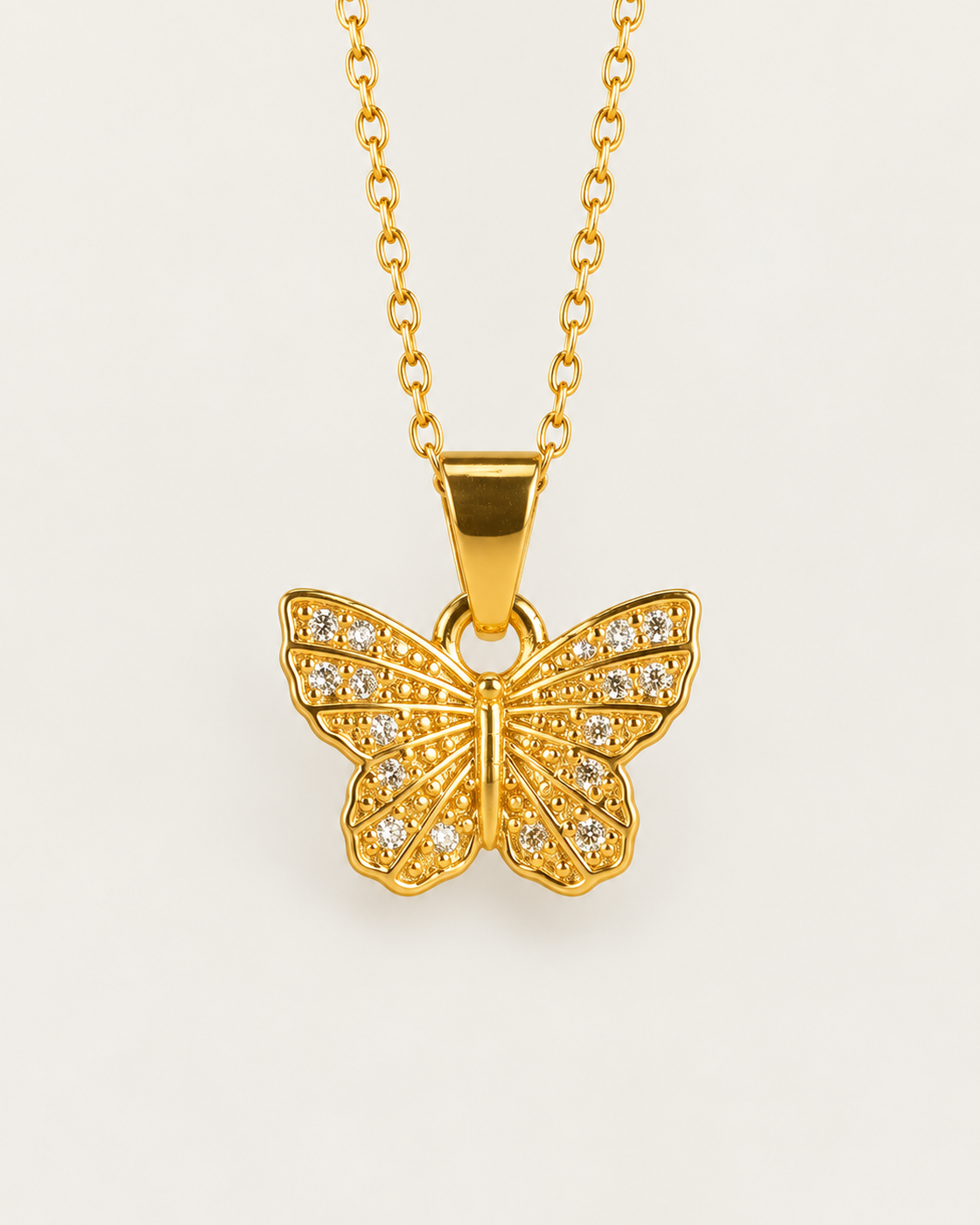 Caroline necklace — actual cable-chain front view, neutral greige