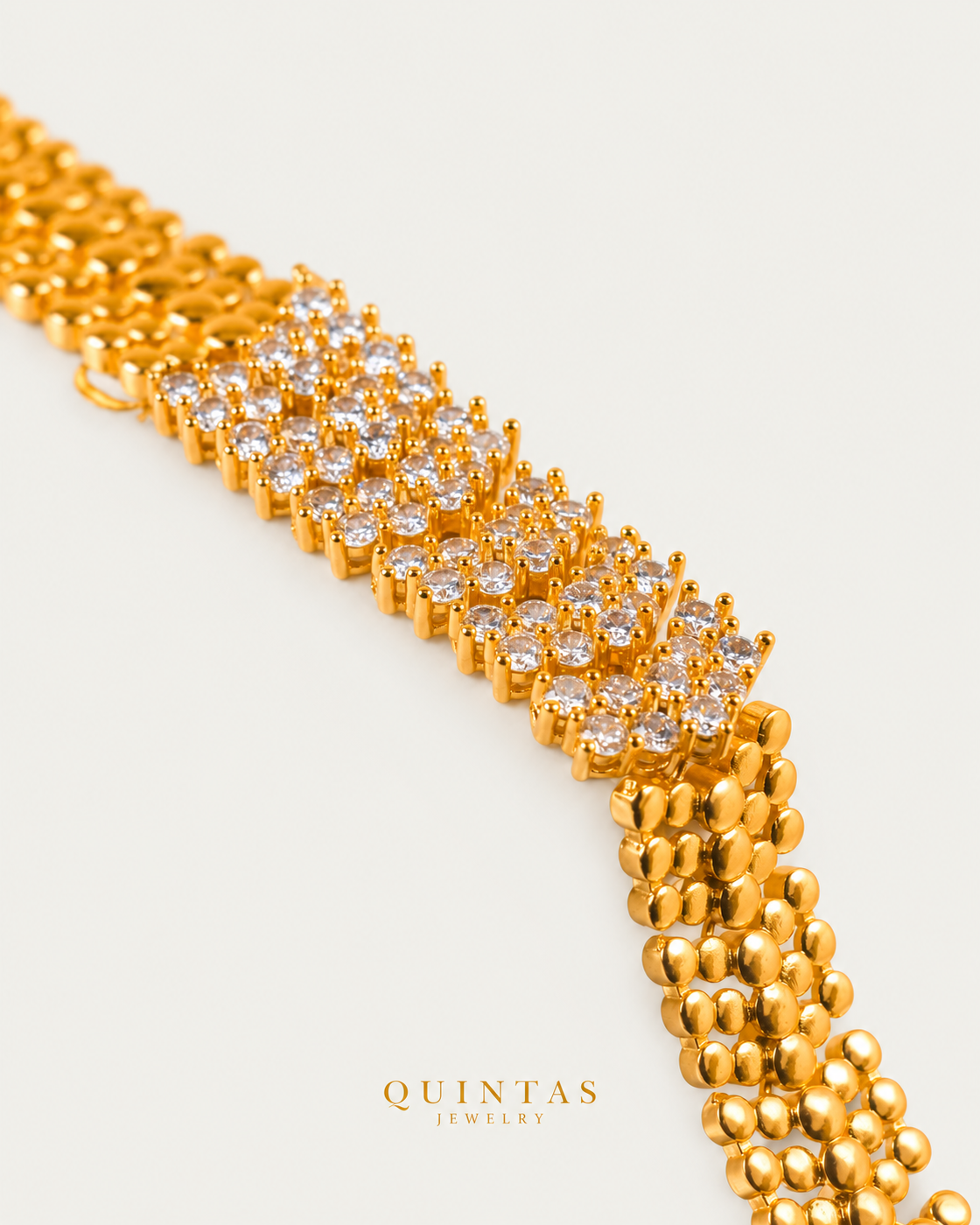 Cassia Diamond Mesh Bracelet companion on neutral greige