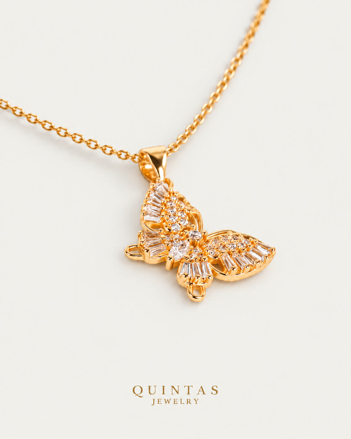 Celestis Butterfly Necklace, alternate physical-source detail angle, neutral greige