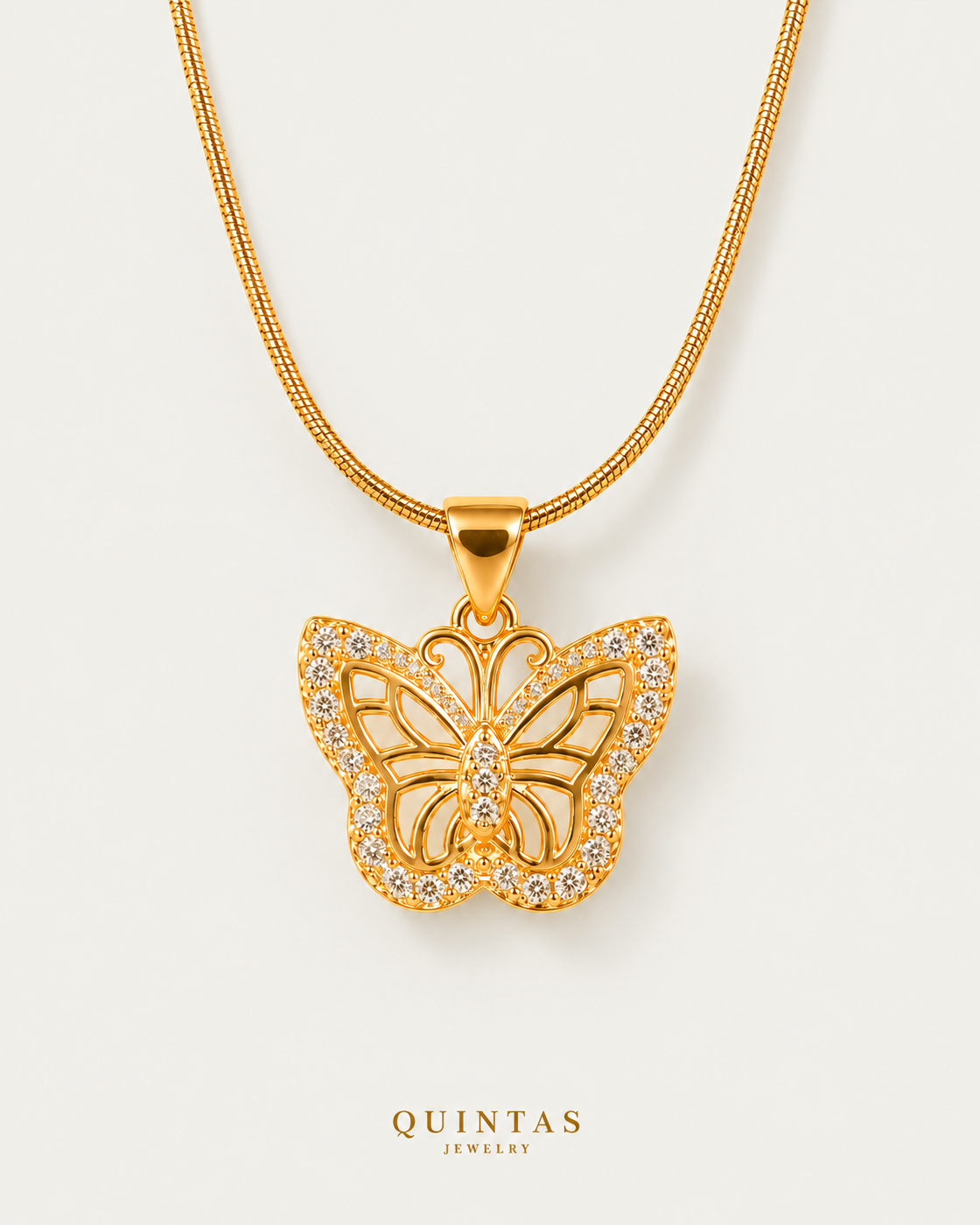 Charlotte Charming Butterfly Necklace — snake, neutral greige