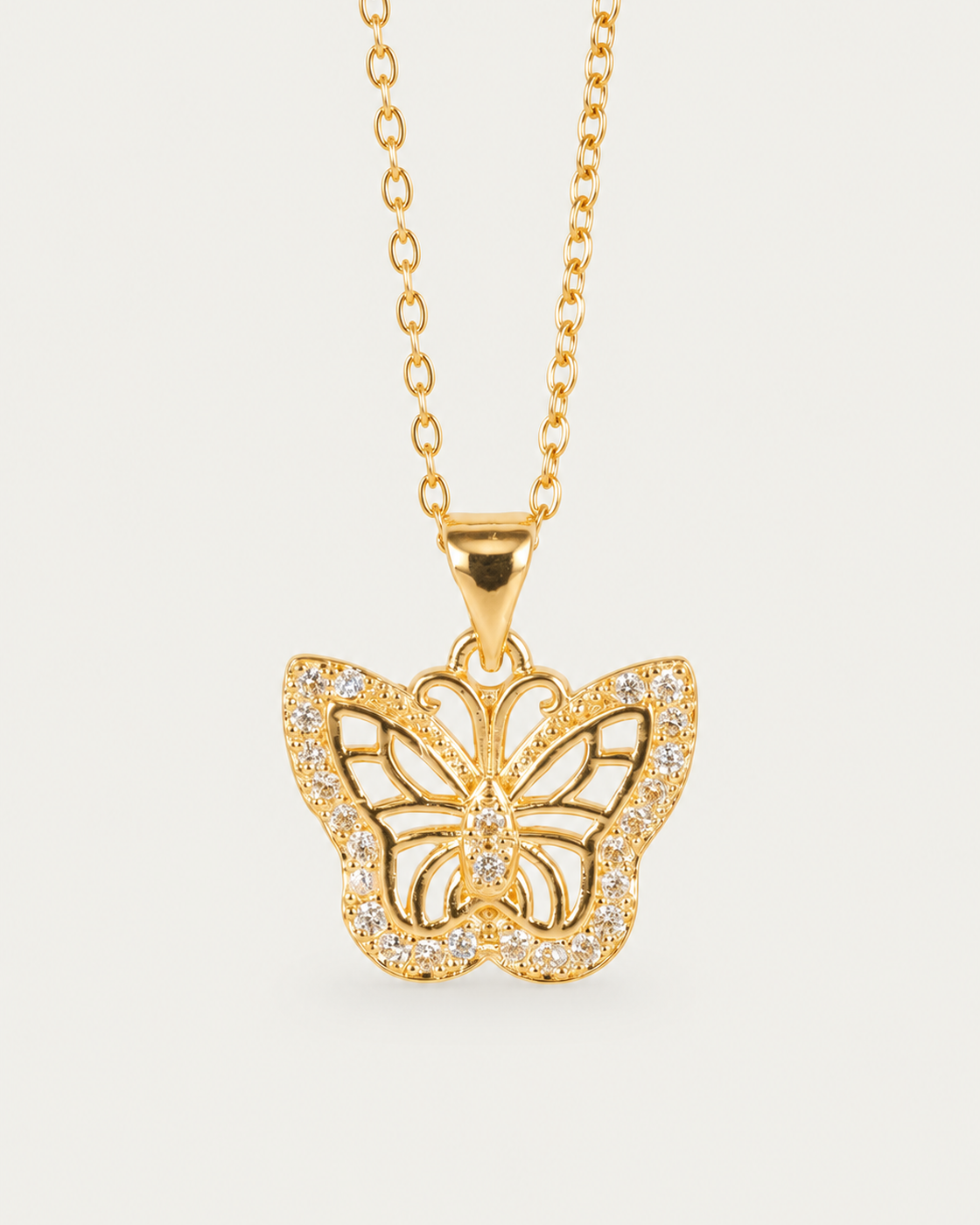 Charlotte necklace — actual cable-chain front view, neutral greige