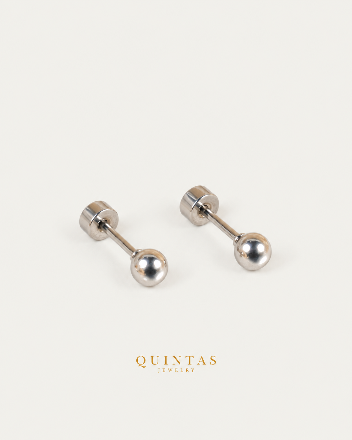 Classic Ball Silver Flatback Earrings, alternate physical-source detail angle, neutral greige
