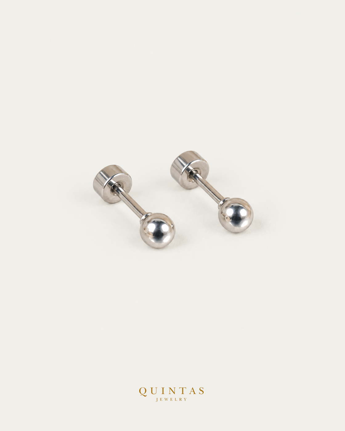 Classic Ball Silver Flatback Earrings, actual attached stems and disc backs, smaller canonical main