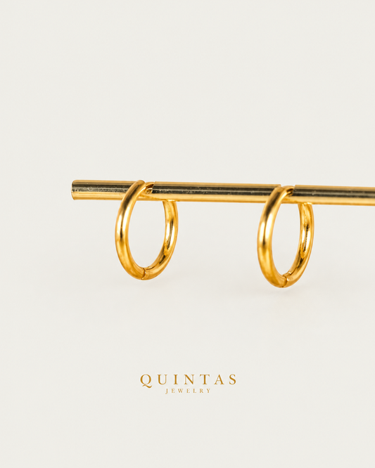 QUINTAS Classic Hoop Earrings, full physical-source view, neutral greige