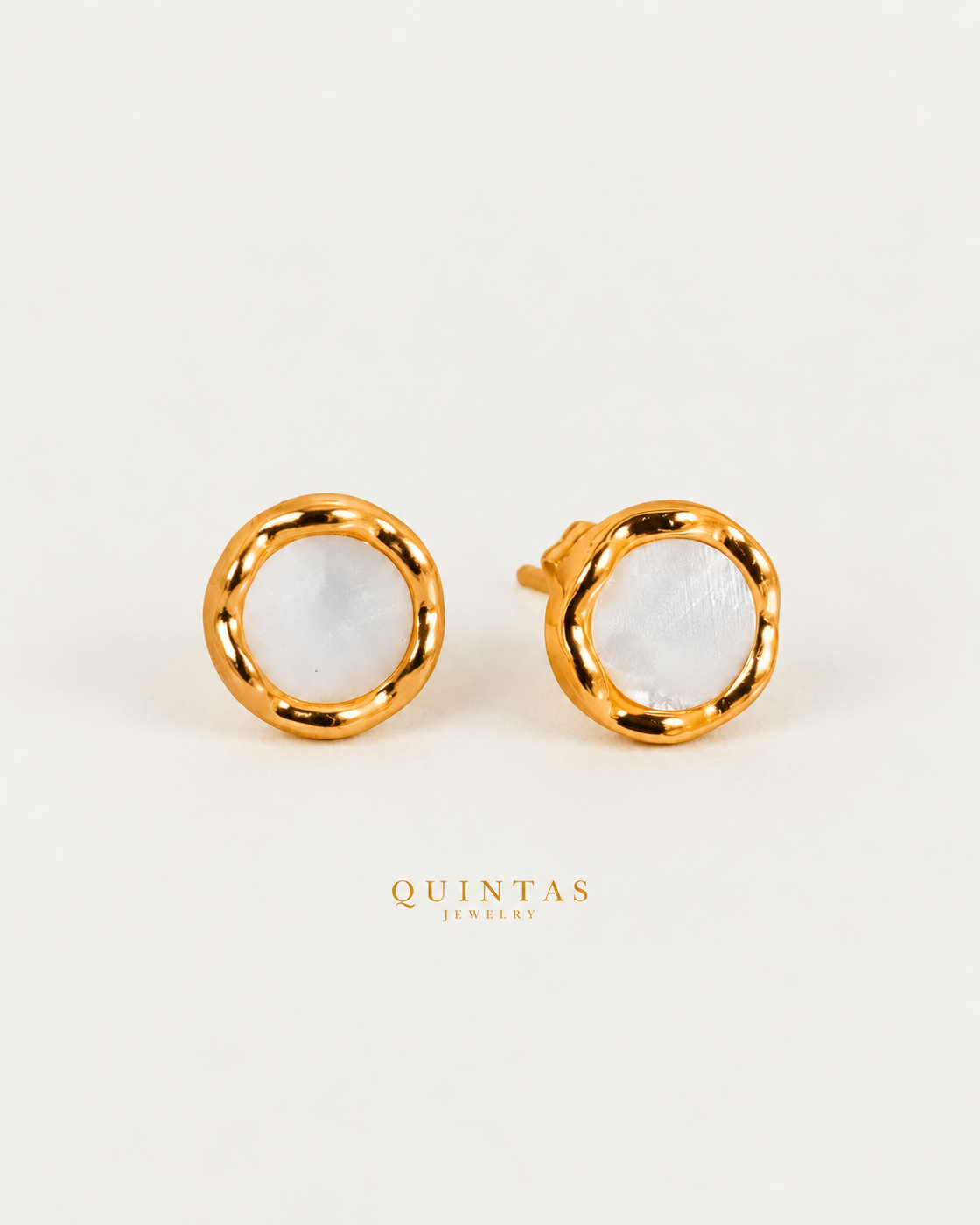 Classic Orina Stud Earrings, full physical-source view, neutral greige
