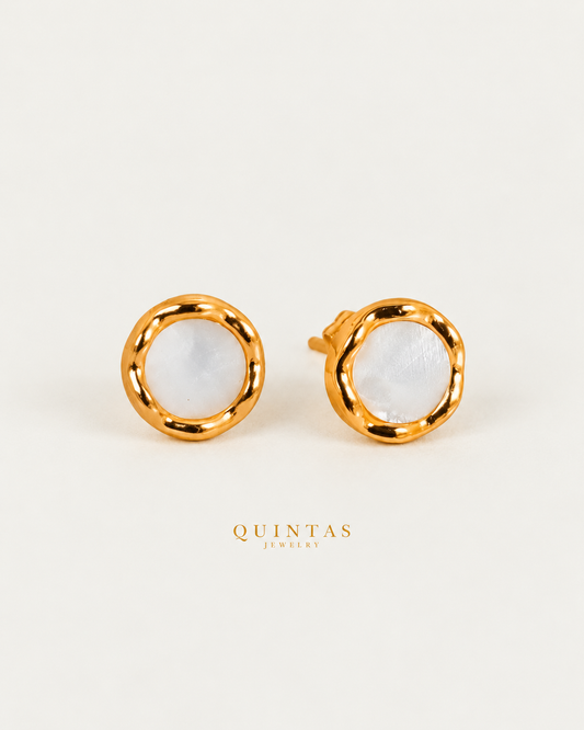Classic Orina Stud Earrings, full physical-source view, neutral greige