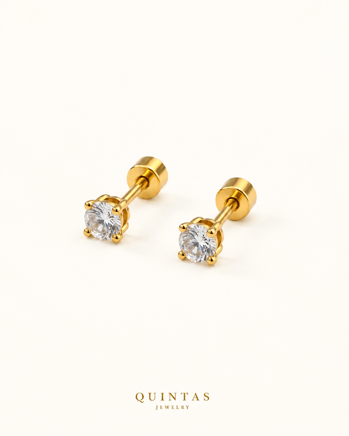 Classic Solitaire Flatback Earrings on original light offwhite with a soft subtle gradient and light shadow