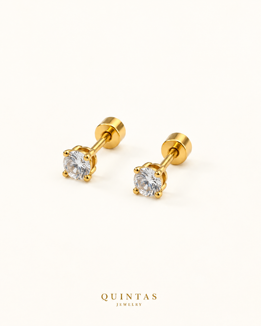 Classic Solitaire Flatback Earrings on original light offwhite with a soft subtle gradient and light shadow