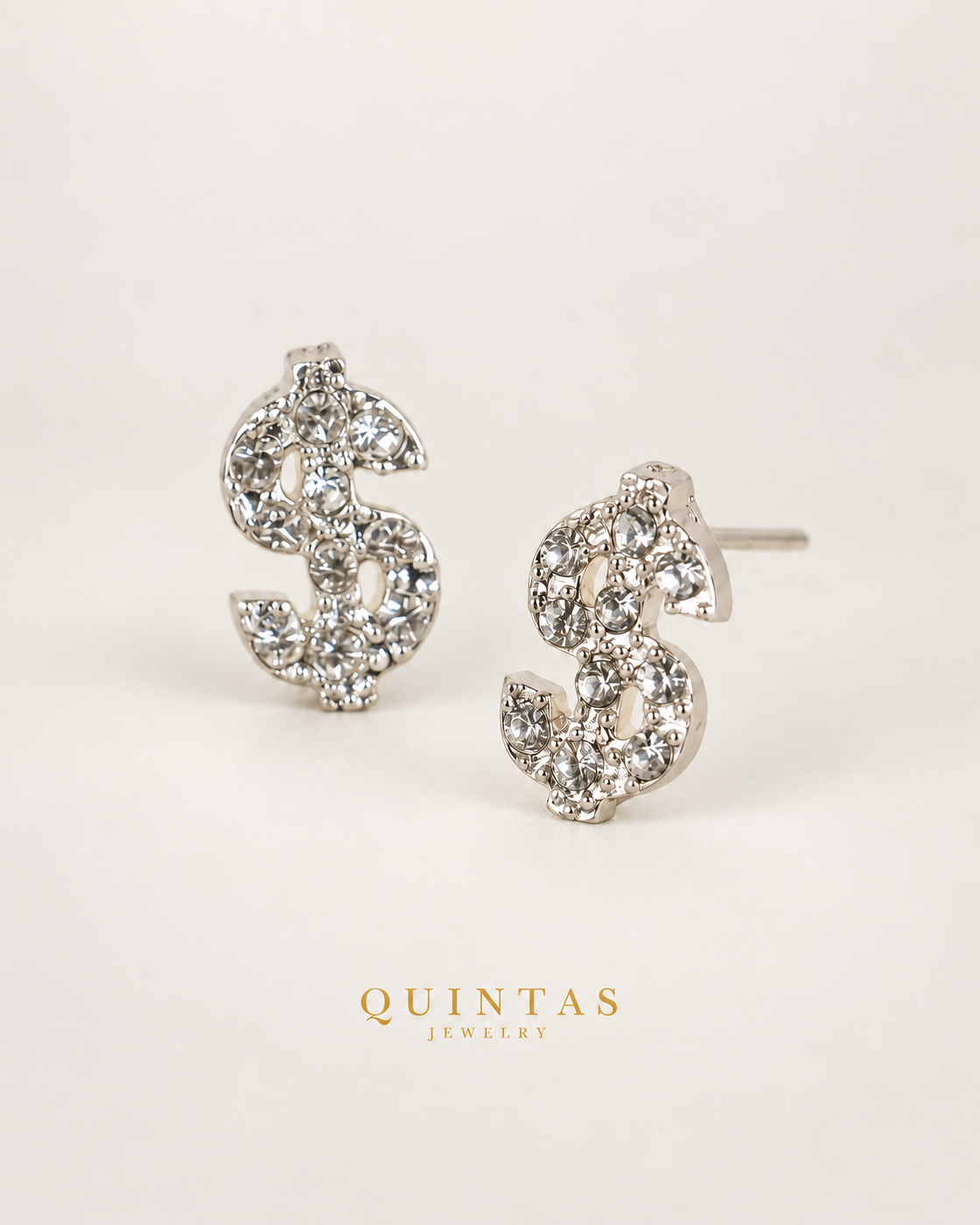 Dollar Sign silver stud earrings — companion, neutral greige