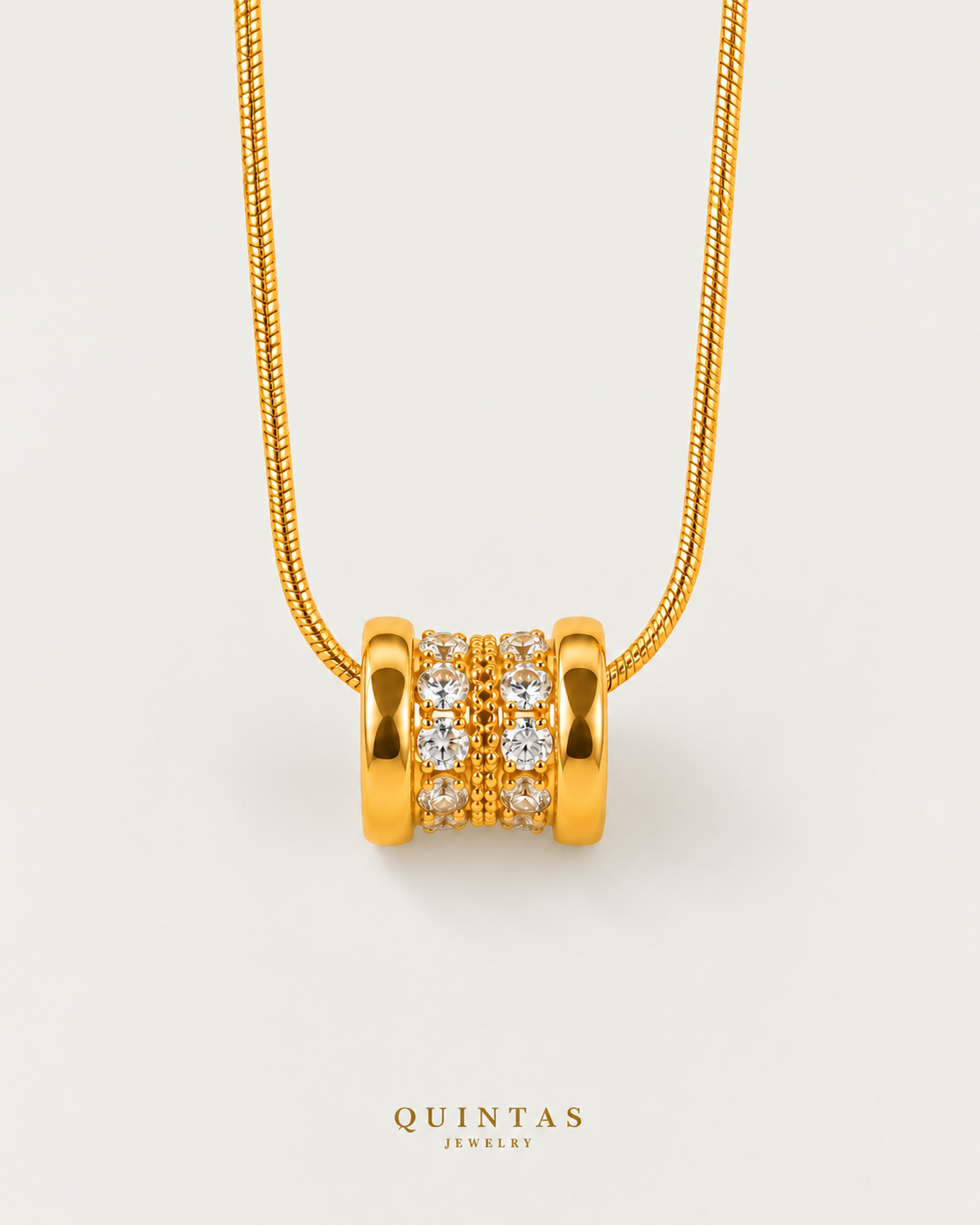 Elan Classic Barrel Necklace, snake, neutral greige background