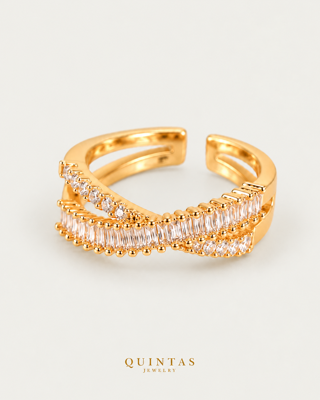 Elena Baguette Diamond Infinity Ring (Adjustable) — yellow gold ring, neutral greige