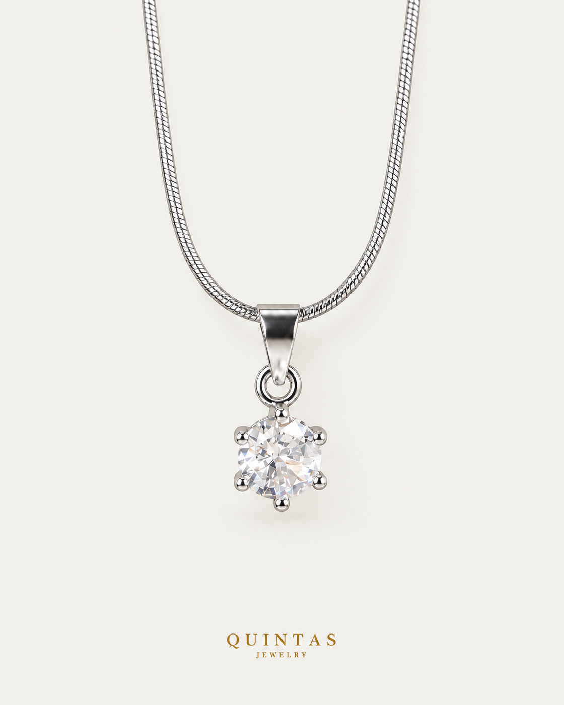 Eloise Diamond Silver Necklace — neutral greige