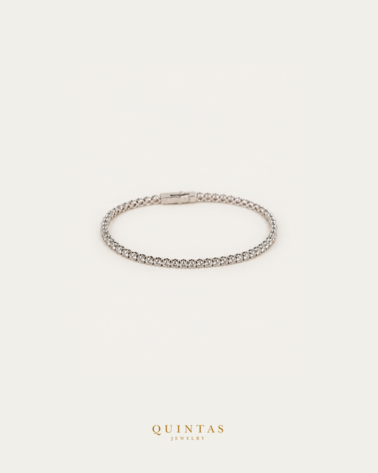 Eternal Silver Tennis Bracelet, actual full-loop view on neutral offwhite