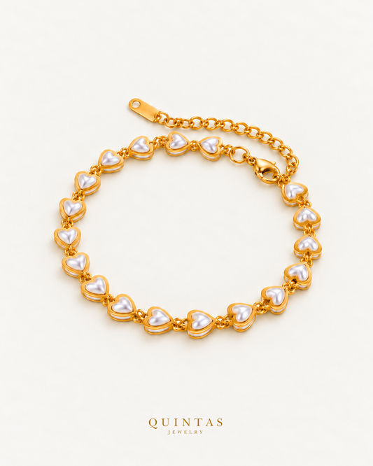 Evelyn White Hearts Bracelet — approved flat circle oblique view
